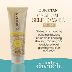 Body Drench Quick Tan peut être appliqué quotidiennement pour hydrater et bronzer progressivement.
