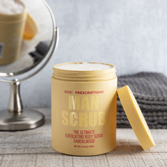 Body Prescriptions douche-exfoliation-homme, routine spa à domicile.