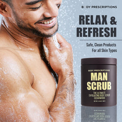 Body Prescriptions gommage corps homme parfum cèdre, peau rafraîchie et lisse.