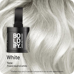 Boldify poudre couvre les racines gris avec un fini naturel.