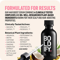 Boldify ingrédients biotine-collagène-romarin nourrissent le cuir chevelu.
