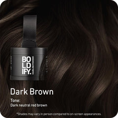 Boldify Poudre couverture gris brun foncé—masque les cheveux gris avec précision.