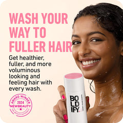 Boldify Shampoing Mousse Riche - texture visible et nettoyage en douceur.