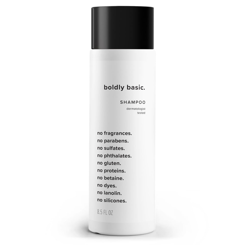 Shampoing Boldly Basic sans parfum – bouteille, idéal pour cheveux sensibles.