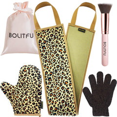 Bolitfu gant auto-bronzage doux léopard pour une application homogène sans traces.