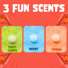 Bombes bain peau sensible; formule SLSa sans irritants et sans taches.
