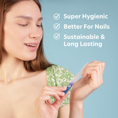 Utilisation à domicile avec la lime Bona Fide Beauty sur ongles naturels.