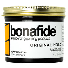 Bona Fide Pomade Original – bouteille, tenue moyenne et brillance soignée pour tous styles.