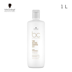 Bonacure Q10+ Time Restore — étiquette montrant le soin doux pour cheveux secs.