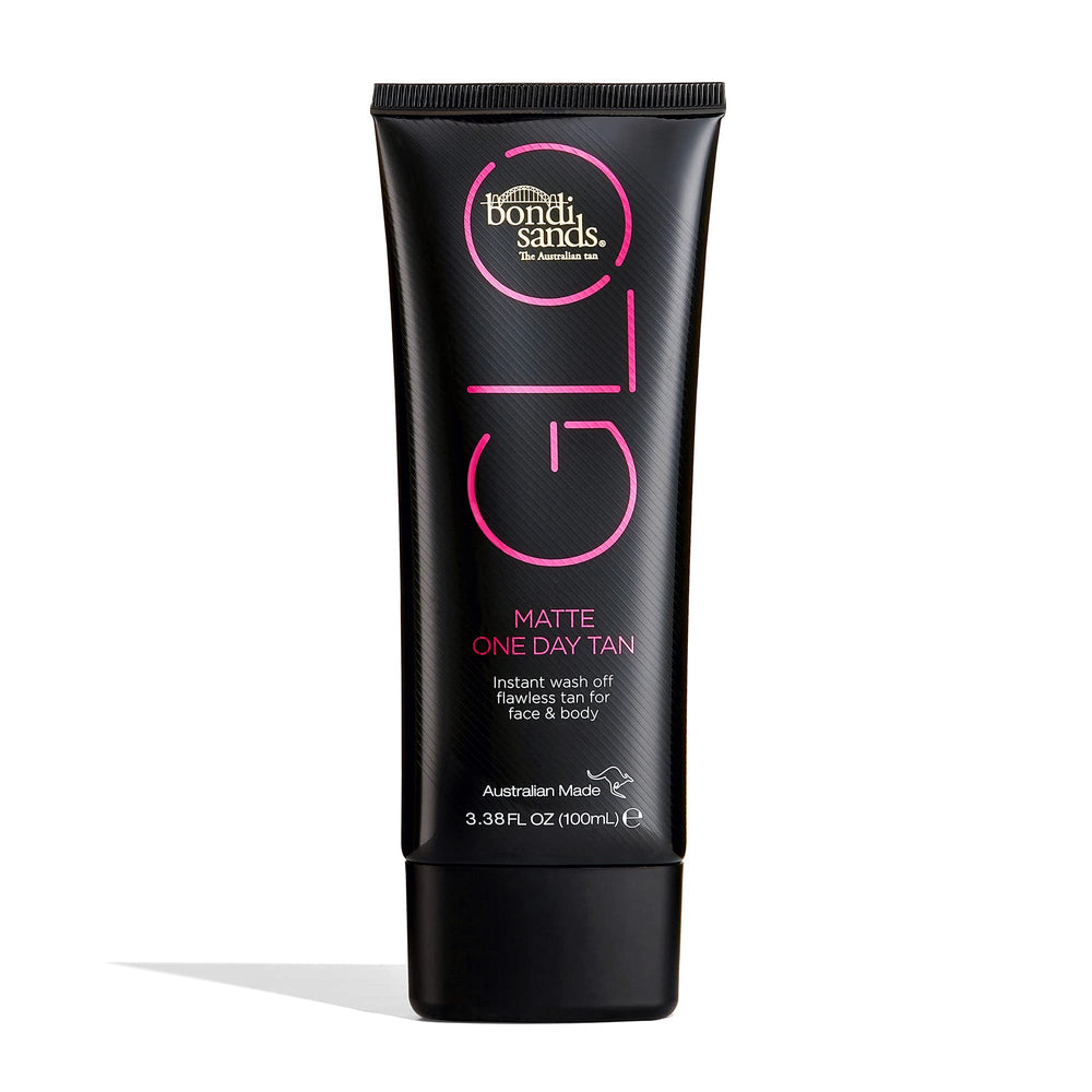 Bondi Sands GLO Matte One Day Tan – flacon 100 ml prêt à l’emploi, fini bronze instantané.