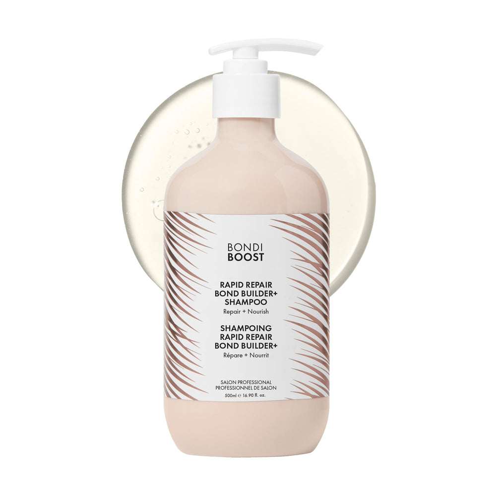 BondiBoost flacon-shampoing réparation rapide pour cheveux abîmés et nourris.