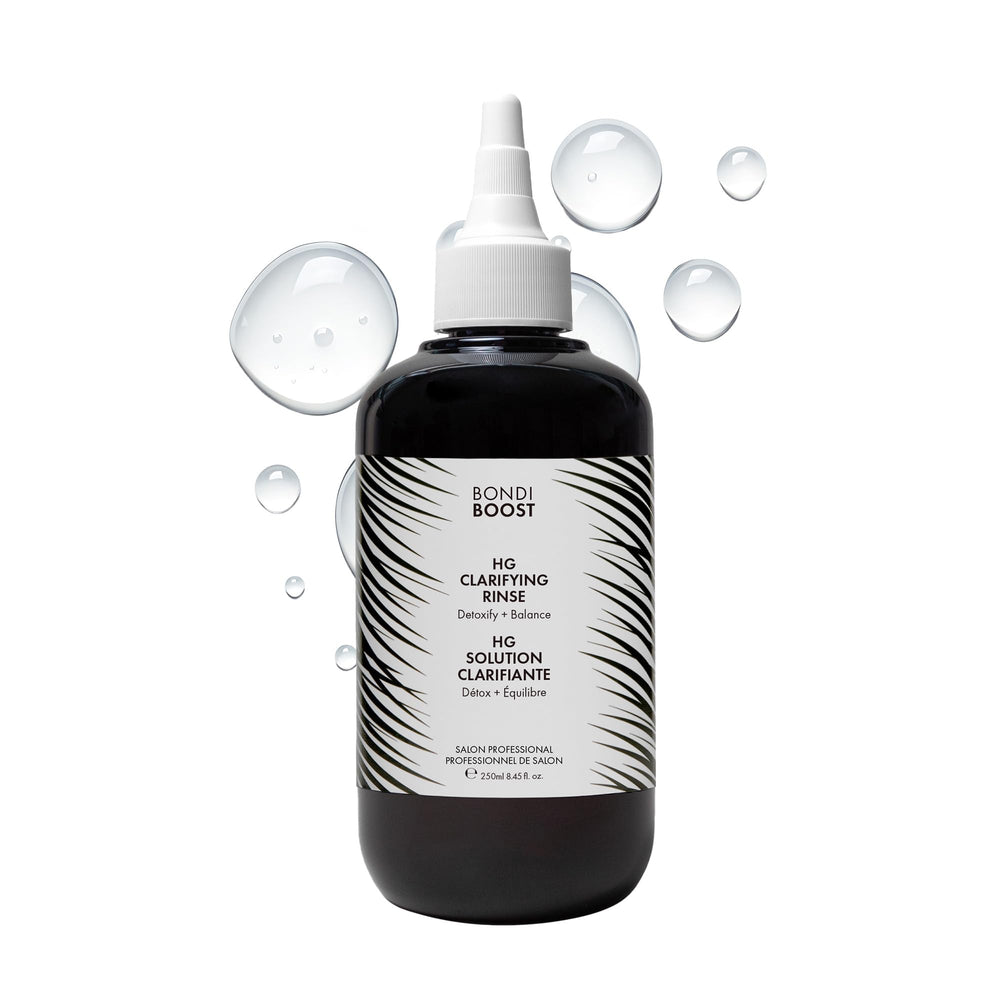 BondiBoost HG Rinçage Clarifiant – bouteille romarin, purifie et prépare le cuir chevelu.
