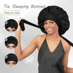 Bonnet-satin-doux-noir BONNET QUEEN idéal pour routine soin capillaire nocturne.
