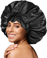 Bonnet-satin-dormir-noir BONNET QUEEN, douceur nocturne pour cheveux.