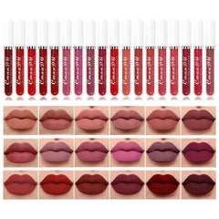 BONNIE CHOICE 18-color matte lipstick set swatches showing vibrant, long-lasting shades