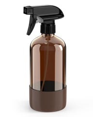 Flacon Bontip en verre ambré avec spray, protection UV pour liquides sensibles.