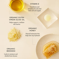 Ingrédients naturels Boomsilk: huile d’olive, cire d’abeille et miel.