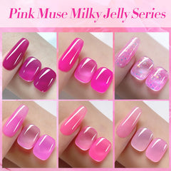 Brillance du gel rose translucide sur ongles soignés et nets.