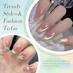 Born Pretty translucent base nail with greenish glow under light