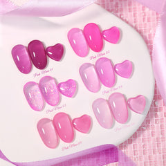 Échantillons de teintes roses translucides Born Pretty pour tester l’effet gel translucide.