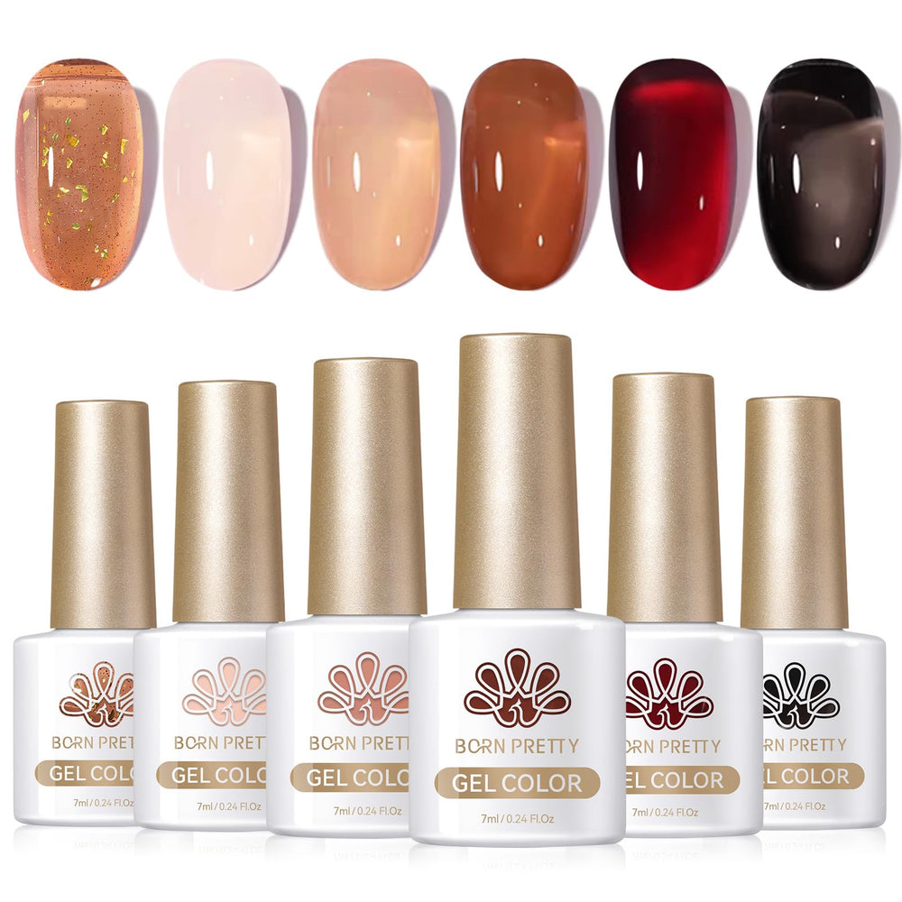 Vernis jelly Born Pretty marron automne offre un fini translucide et éclat.