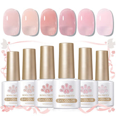 Vernis gel Born Pretty couleur rose translucide – flacons visibles pour un effet brillant