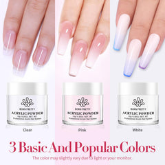 Marque Born Pretty, poudre acrylique blanche pour un look net.