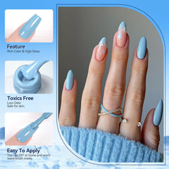 Vernis gel Born Pretty bleu brumeux, rendu doux et élégant.