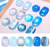 Vernis gel bleu translucide Born Pretty, effet lumineux pour manucure maison.