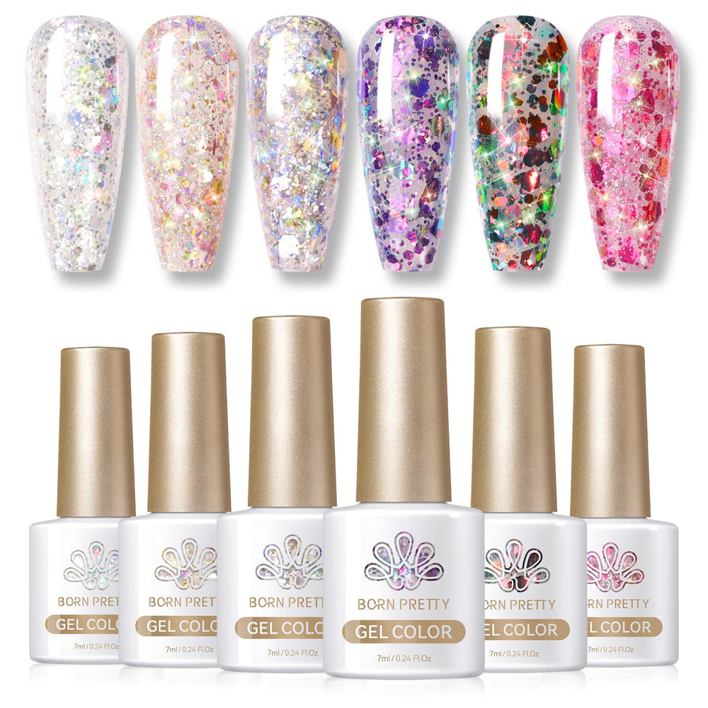 Vernis gel Born Pretty à paillettes rose scintillant prêt pour le nail art