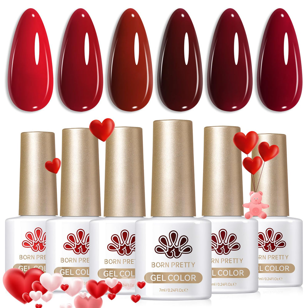 Vernis gel rouge Bordeaux Born Pretty en flacon de 7 ml, teinte profonde et satinée.