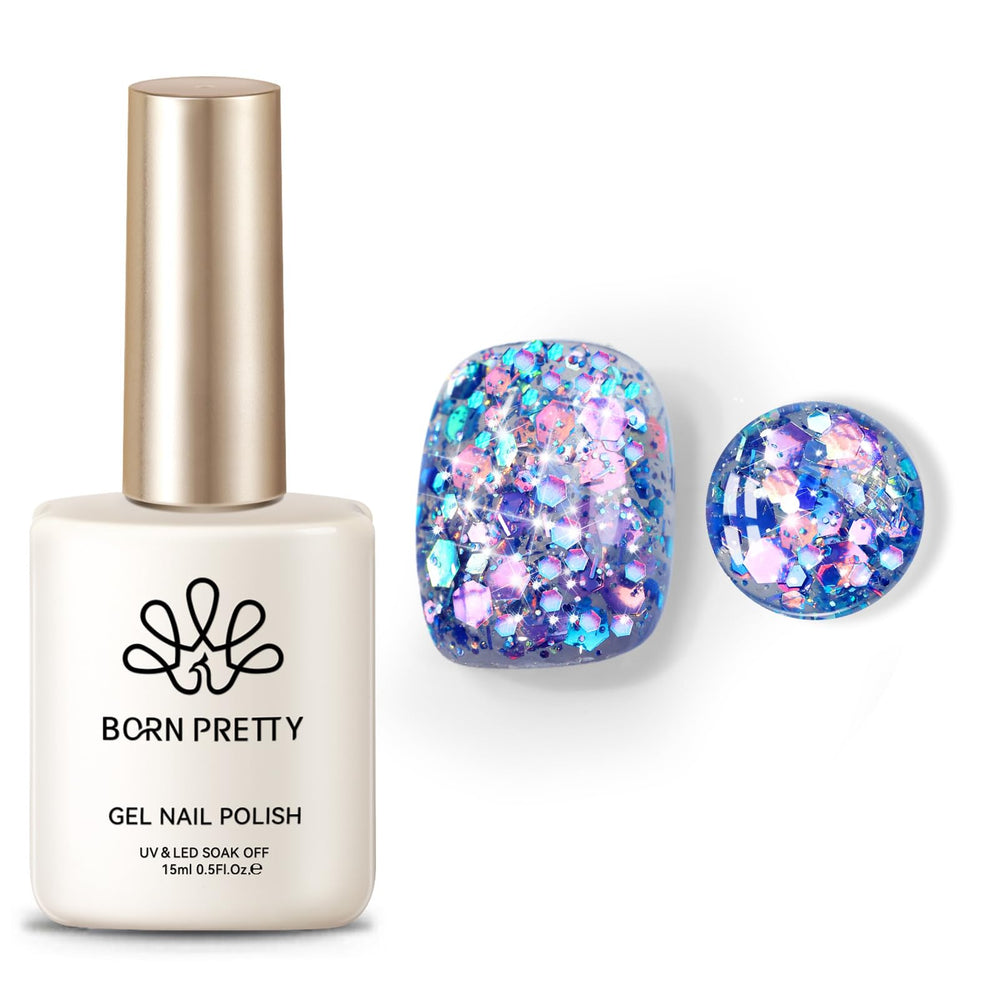 Vernis gel Born Pretty avec sequins multicolores pour une manucure éclatante.
