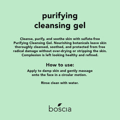 Texture légère du gel purifiant BOSCIA offre une sensation fraîche lors du nettoyage.