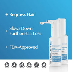 BosleyMD Minoxidil Spray en action, pulvérisation ciblée sur le cuir chevelu.
