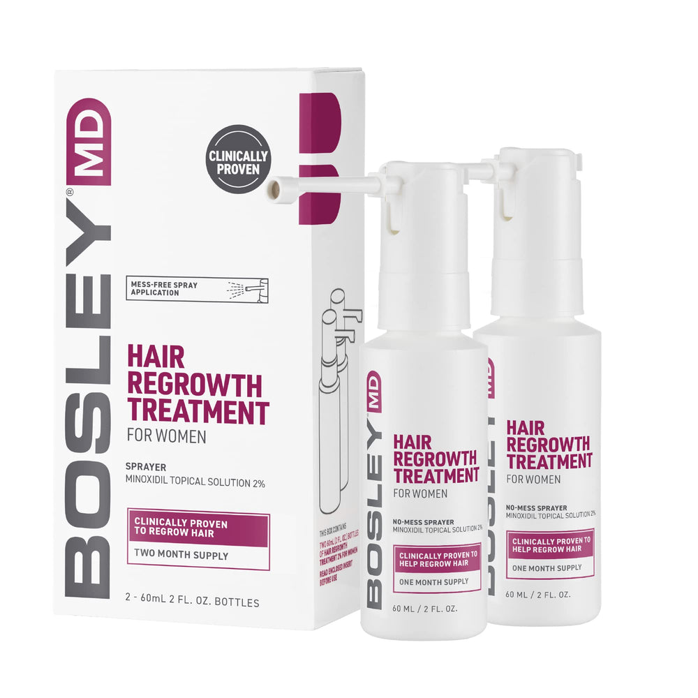 BosleyMD Minoxidil femme – spray-bouteille pour une application précise.