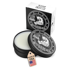 Bossman baume barbe relaxant naturel sans parfum, pot et utilisation ciblée.