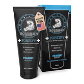 Bossman Fortify – flacon barbe intense, poils plus denses après application.