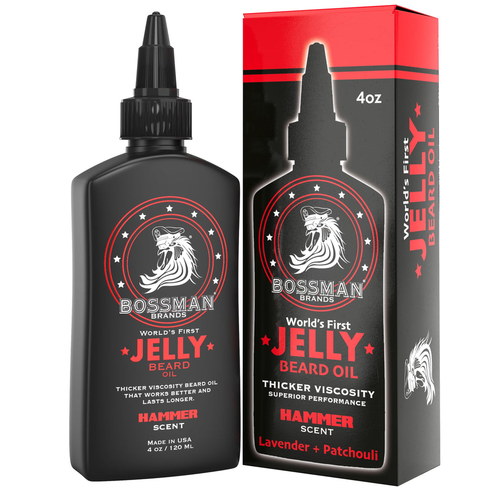 Huile Bossman pour barbe, texture gel, hydratation renforcée et barbe plus nette.