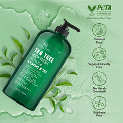 Botanic Hearth Gel Douche Arbre à Thé – étiquette claire rappelant les ingrédients naturels