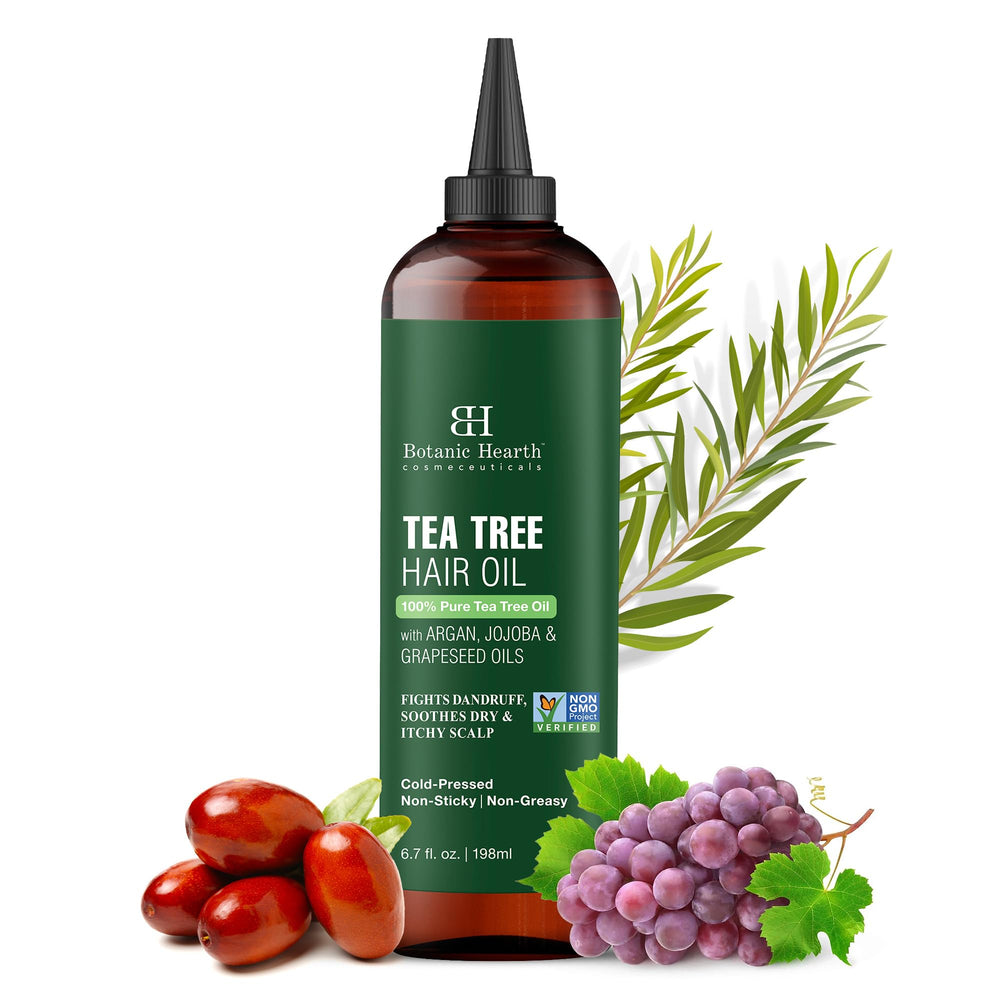 Botanic Hearth Huile Cheveux, bouteille arôme arbre à thé, apaise cuir chevelu sec.
