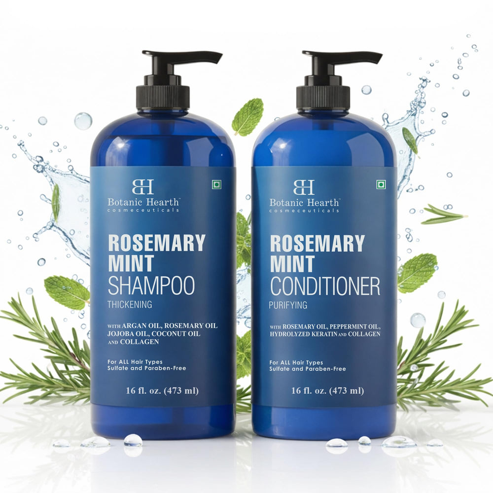 Botanic Hearth Shampoing Menthe Romarin – flacon visible, soin léger et nourrissant pour le cuir chevelu.