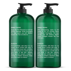 Shampoing Tea Tree en mousse sur cheveux mouillés, sensation fraîche et nettoyante.