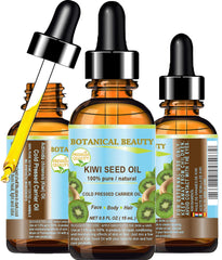 Botanical Beauty Kiwi Seed Oil bottle showing pure, vitamin-rich oil for skin hydration