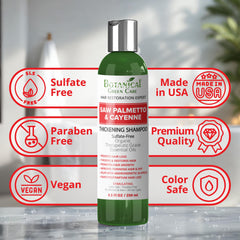 Botanical Green Care Saw Palmetto Cayenne Shampoo étiquette – formule naturelle sans sulfates