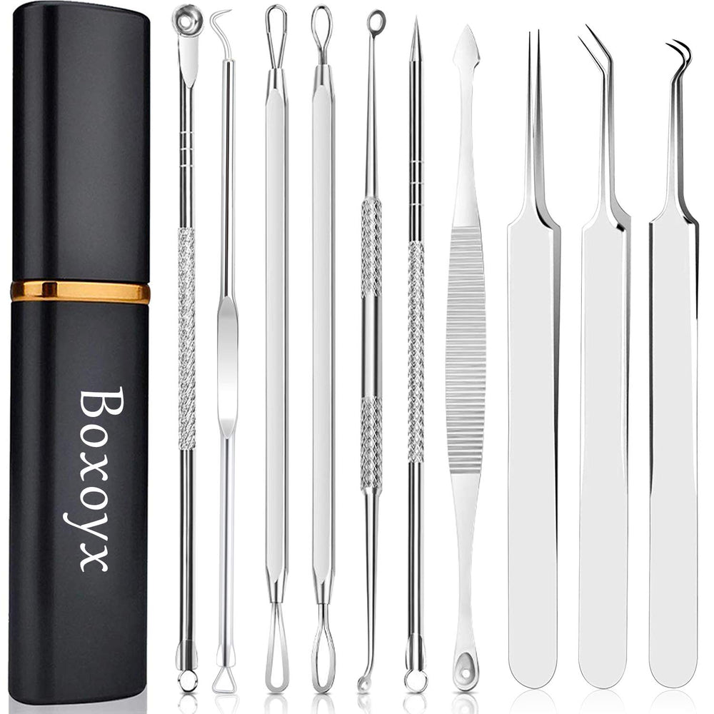 Boxoyx kit-outils-comedons 10pieces: kit complet avec étui métallique pour extraction précise.