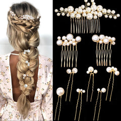 BOYIVI pinces-cheveux perles dorées pour mariage, ensemble élégant.