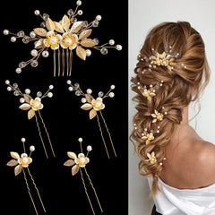 BOYIVI feuilles d'or et broches-cheveux sur un ensemble pour mariage, élégant et scintillant