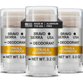 Déodorant Bravo Sierra en pack Citrus-Cèdre, protection longue durée sans aluminium.