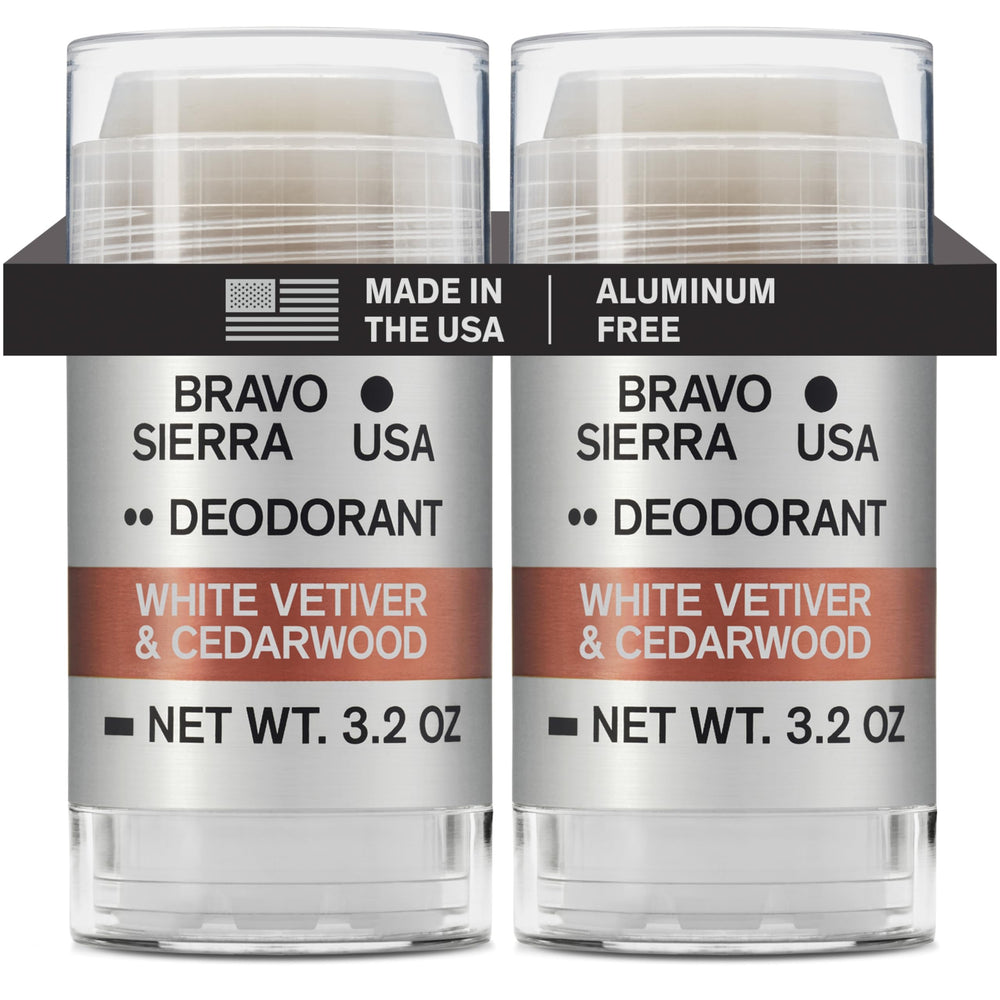 Deodorant Bravo Sierra sans aluminium, paquet double, vetiver blanc et cedre, protection longue duree.