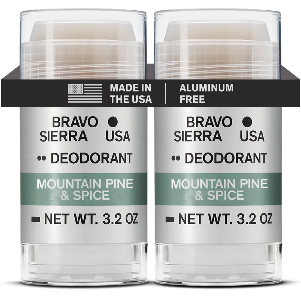 Déodorant Bravo Sierra sans aluminium au parfum pin-montagne-épicé pour une fraîcheur durable.
